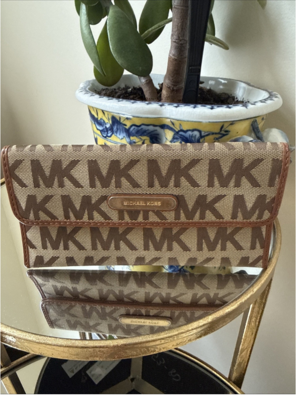 Michael Kors Austin Flat Continental Wallet MK Logo Goldstone Hardware Vintage